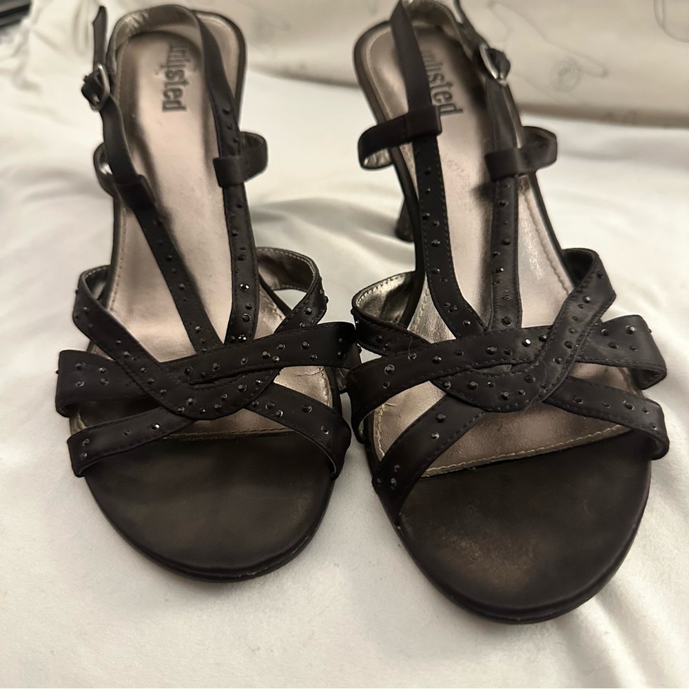 Unlisted Black Rhinestone Slingback Strappy 3" High Heels - Size 9
